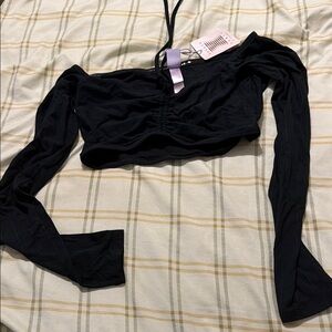 Savage X Fenty Black Ruched Crop Top